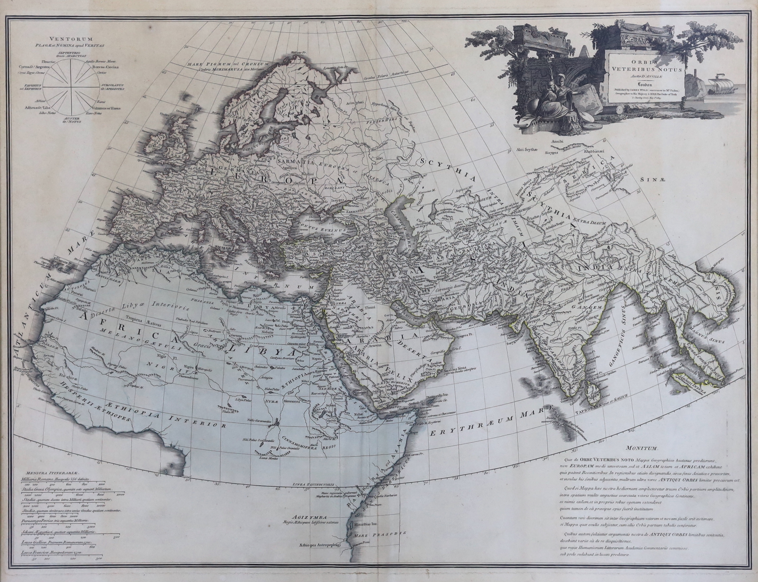 James Wyld Sr. (1790-1836) after Jean Baptiste Bourguignon d' Anville (1697-1782), Orbis Veteribus Notus, 19th century hand coloured map, London 1853, 65cm x 55cm